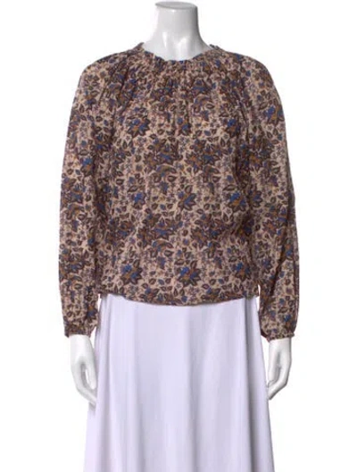 Pre-owned Apiece Apart Floral Print Crew Neck Blouse In Neutrals