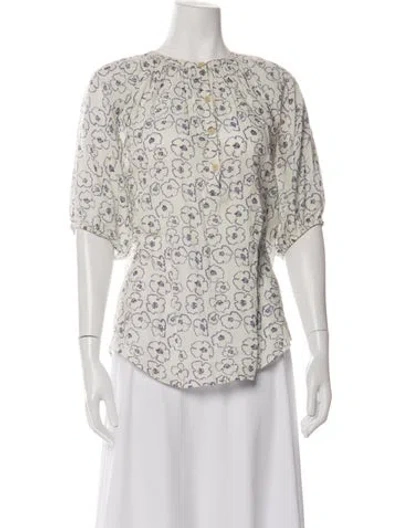 Pre-owned Apiece Apart Floral Print Crew Neck Blouse In Neutrals