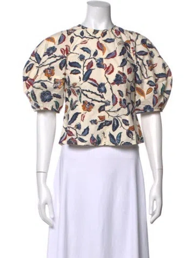 Pre-owned Apiece Apart Floral Print Crew Neck Blouse In Neutrals