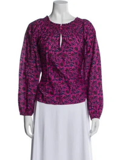 Pre-owned Apiece Apart Floral Print Crew Neck Blouse In Purple
