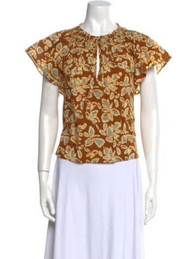 Pre-owned Apiece Apart Floral Print Crew Neck Blouse W/ Tags In Multi