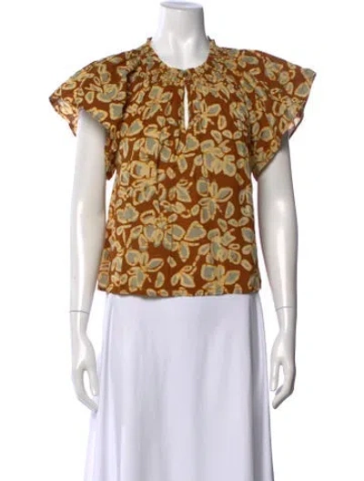 Pre-owned Apiece Apart Floral Print Crew Neck Blouse In White