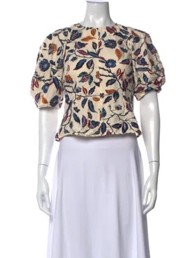 Pre-owned Apiece Apart Floral Print Crew Neck Top In Blue