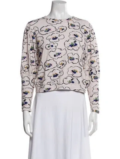 Pre-owned Apiece Apart Floral Print Crew Neck Top In White