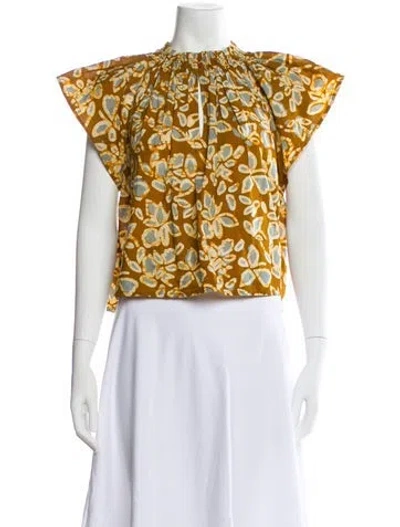 Pre-owned Apiece Apart Floral Print Crew Neck Top In Yellow