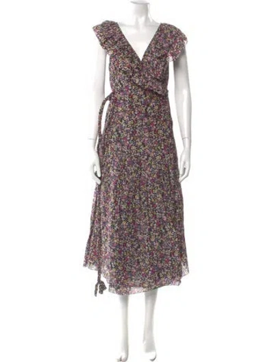 Pre-owned Apiece Apart Floral Print Long Dress In Black