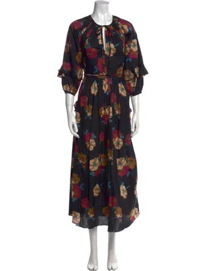 Pre-owned Apiece Apart Floral Print Long Dress In Black