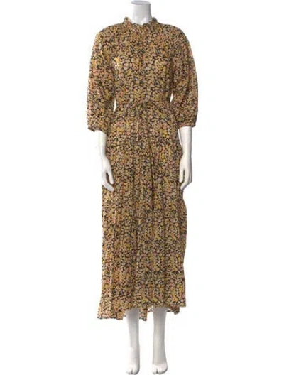 Pre-owned Apiece Apart Floral Print Long Dress In Black
