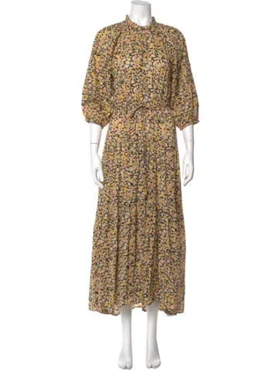 Pre-owned Apiece Apart Floral Print Long Dress In Black