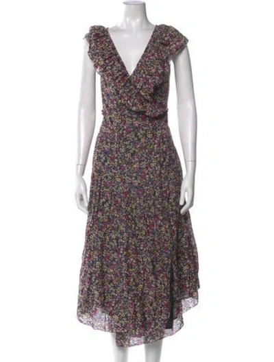 Pre-owned Apiece Apart Floral Print Long Dress In Black