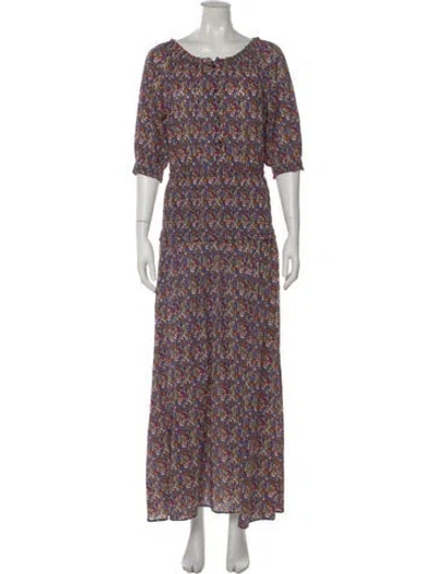 Pre-owned Apiece Apart Floral Print Long Dress In Black