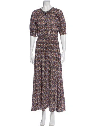 Pre-owned Apiece Apart Floral Print Long Dress In Black