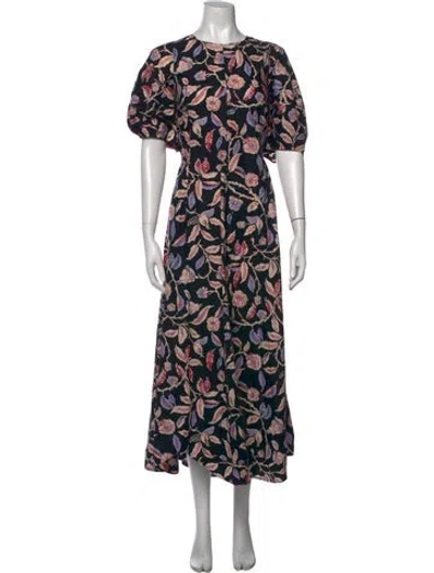 Pre-owned Apiece Apart Floral Print Long Dress In Black
