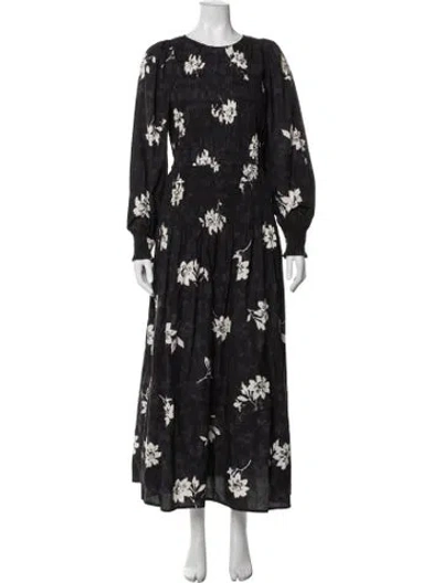 Pre-owned Apiece Apart Floral Print Long Dress In Black