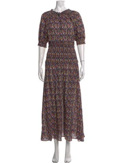 Pre-owned Apiece Apart Floral Print Long Dress In Black