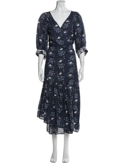 Pre-owned Apiece Apart Floral Print Long Dress In Blue