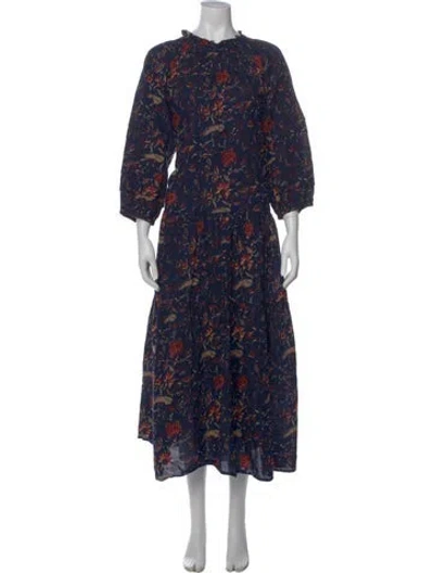 Pre-owned Apiece Apart Floral Print Long Dress In Blue