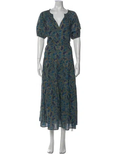 Pre-owned Apiece Apart Floral Print Long Dress In Blue