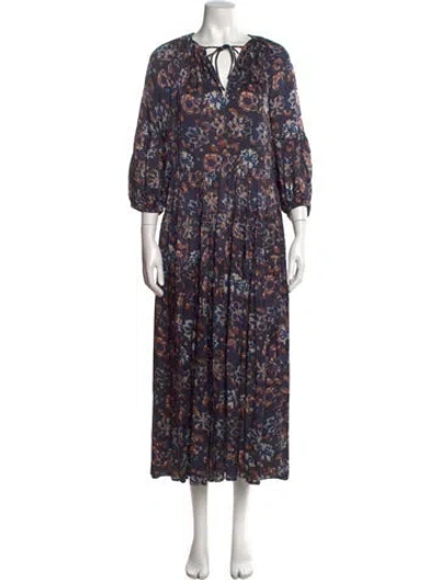 Pre-owned Apiece Apart Floral Print Long Dress In Blue