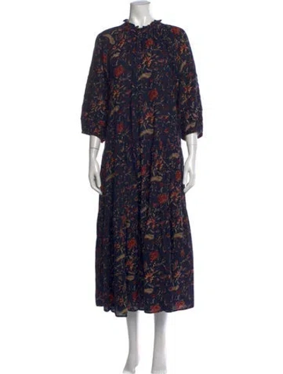 Pre-owned Apiece Apart Floral Print Long Dress In Blue