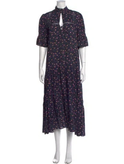 Pre-owned Apiece Apart Floral Print Long Dress In Blue