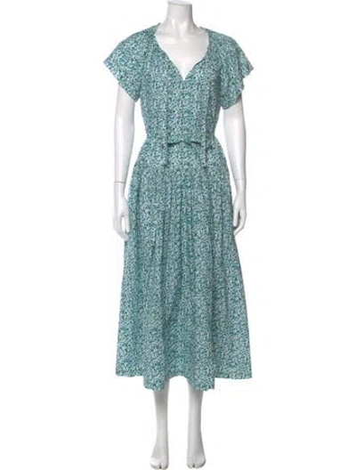 Pre-owned Apiece Apart Floral Print Long Dress In Blue