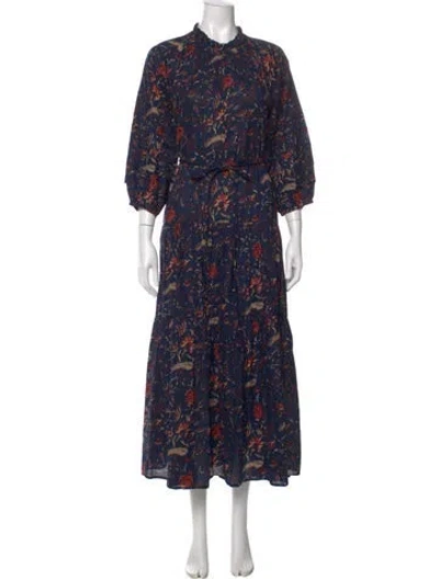 Pre-owned Apiece Apart Floral Print Long Dress In Blue