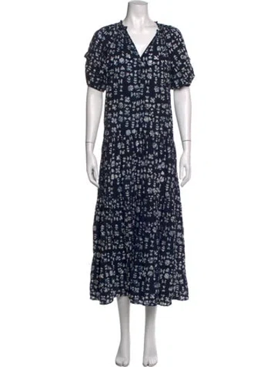 Pre-owned Apiece Apart Floral Print Long Dress In Blue