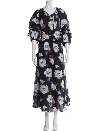 Pre-owned Apiece Apart Floral Print Long Dress In Blue