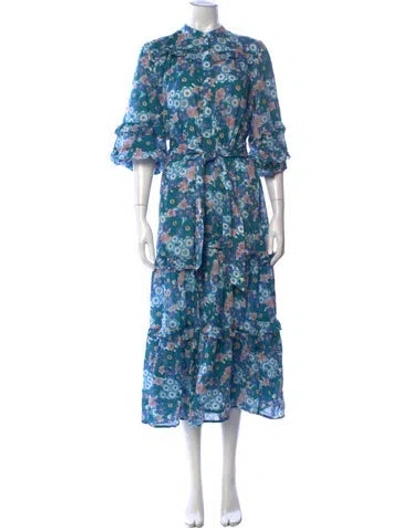 Pre-owned Apiece Apart Floral Print Long Dress In Blue