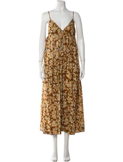 Pre-owned Apiece Apart Floral Print Long Dress In Brown