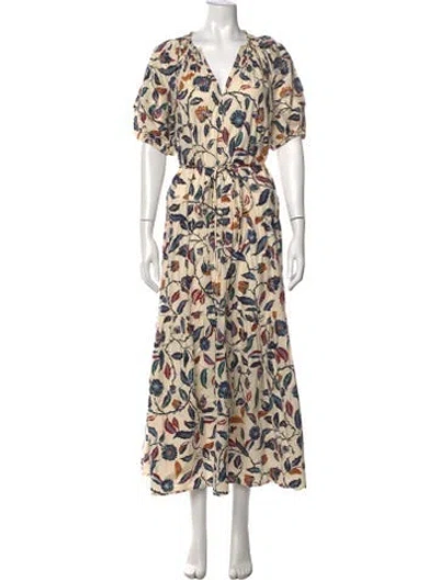 Pre-owned Apiece Apart Floral Print Long Dress In Neutrals