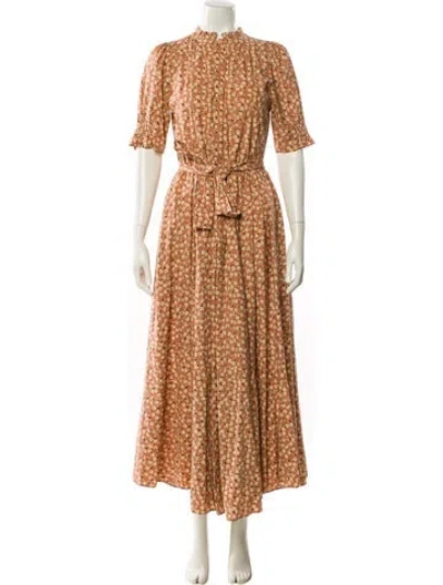 Pre-owned Apiece Apart Floral Print Long Dress In Orange