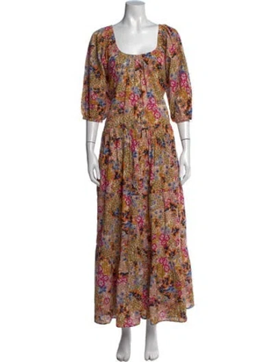 Pre-owned Apiece Apart Floral Print Long Dress In Orange