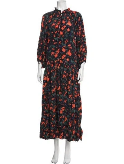 Pre-owned Apiece Apart Floral Print Long Dress In Orange