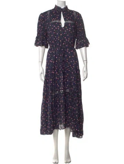 Pre-owned Apiece Apart Floral Print Long Dress In Purple