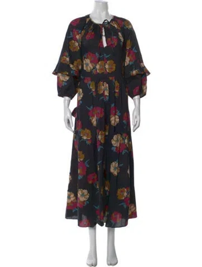 Pre-owned Apiece Apart Floral Print Long Dress W/ Tags In Black