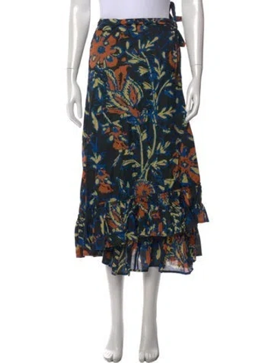 Pre-owned Apiece Apart Floral Print Long Skirt In Black