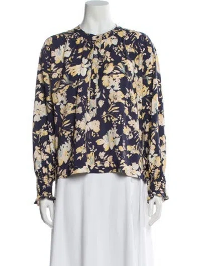 Pre-owned Apiece Apart Floral Print Long Sleeve Blouse In Blue