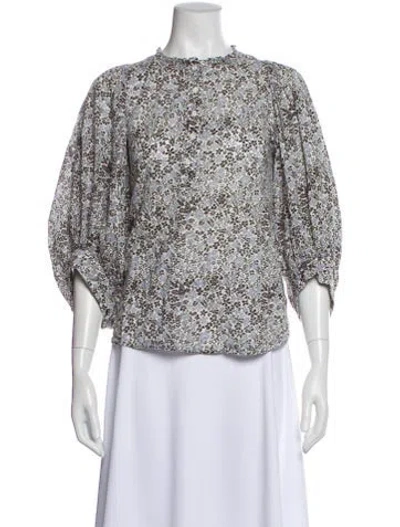 Pre-owned Apiece Apart Floral Print Long Sleeve Blouse In Blue
