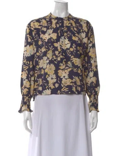 Pre-owned Apiece Apart Floral Print Long Sleeve Blouse In Blue