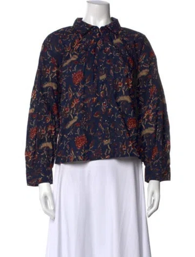 Pre-owned Apiece Apart Floral Print Long Sleeve Blouse In Blue