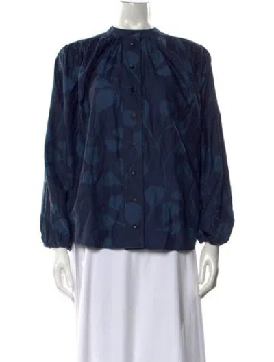 Pre-owned Apiece Apart Floral Print Long Sleeve Blouse In Blue