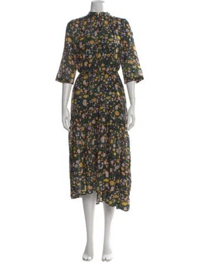 Pre-owned Apiece Apart Floral Print Midi Length Dress In Black