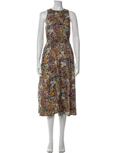 Pre-owned Apiece Apart Floral Print Midi Length Dress In Black