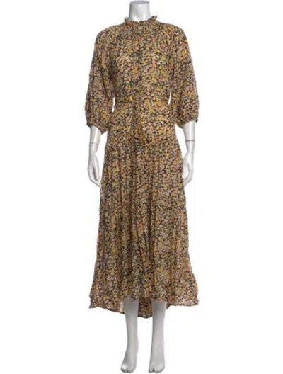 Pre-owned Apiece Apart Floral Print Midi Length Dress In Black