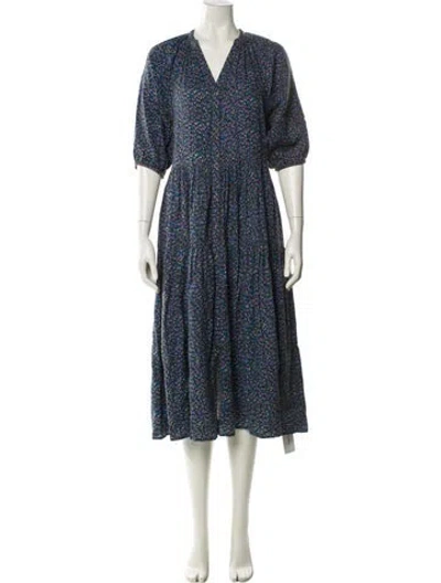 Pre-owned Apiece Apart Floral Print Midi Length Dress In Blue
