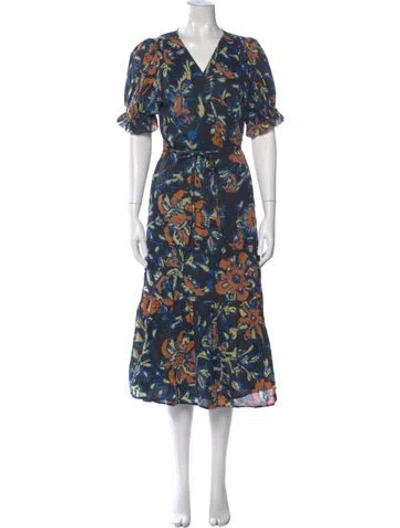 Pre-owned Apiece Apart Floral Print Midi Length Dress In Blue