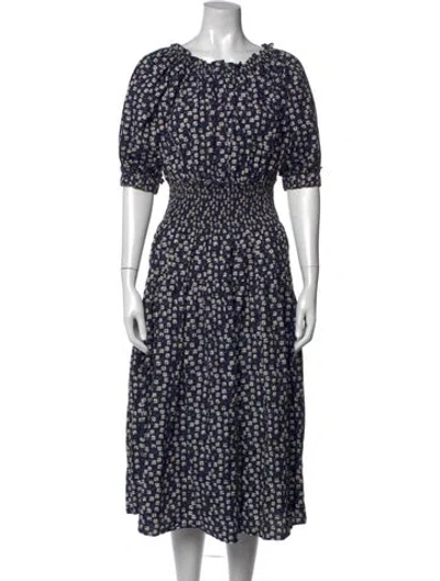 Pre-owned Apiece Apart Floral Print Midi Length Dress In Blue