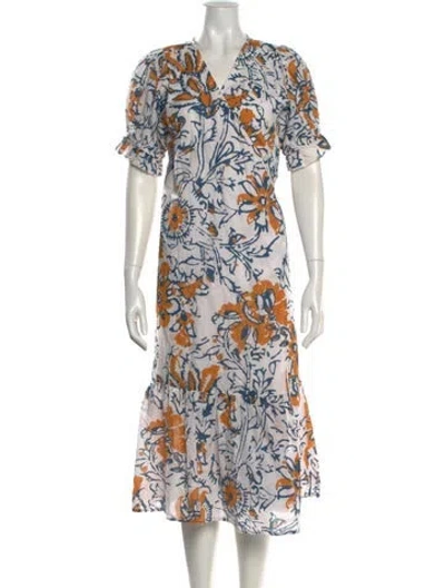 Pre-owned Apiece Apart Floral Print Midi Length Dress In Neutral